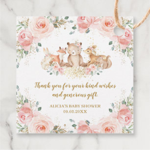 Woodland Blush Pink Floral Baby Shower Birthday Favor Tags