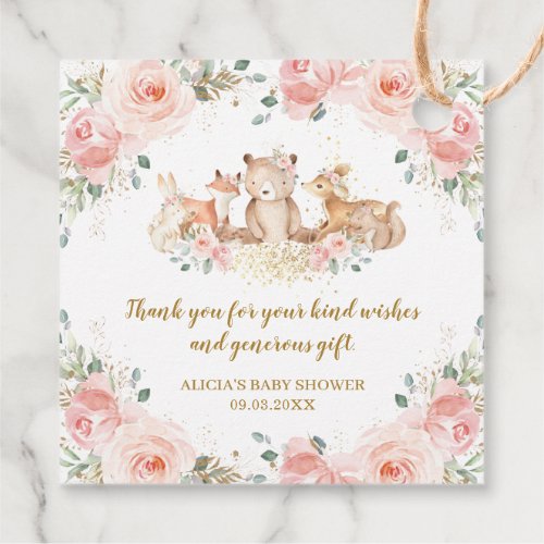 Woodland Blush Pink Floral Baby Shower Birthday Favor Tags