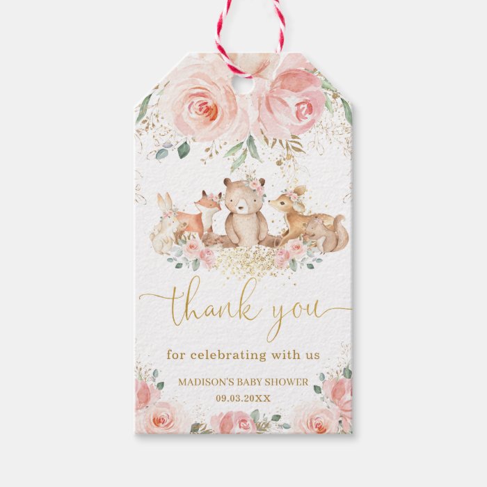Woodland Blush Pink Floral Baby Shower Birthday Gift Tags