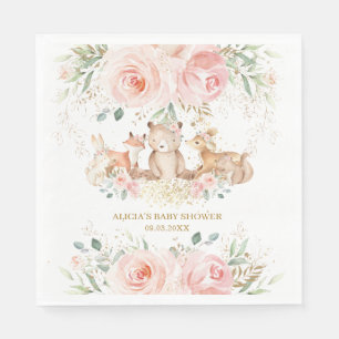 Woodland Blush Pink Floral Baby Shower Birthday Napkins