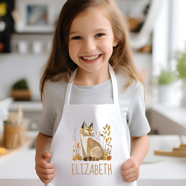 Woodland Bobcat Cute Personalized Kids' Apron (Creator Uploaded)