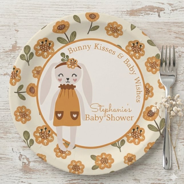 Woodland Boho Bunny Baby Shower Paper Plates (Boho bunny woodland baby shower plate)