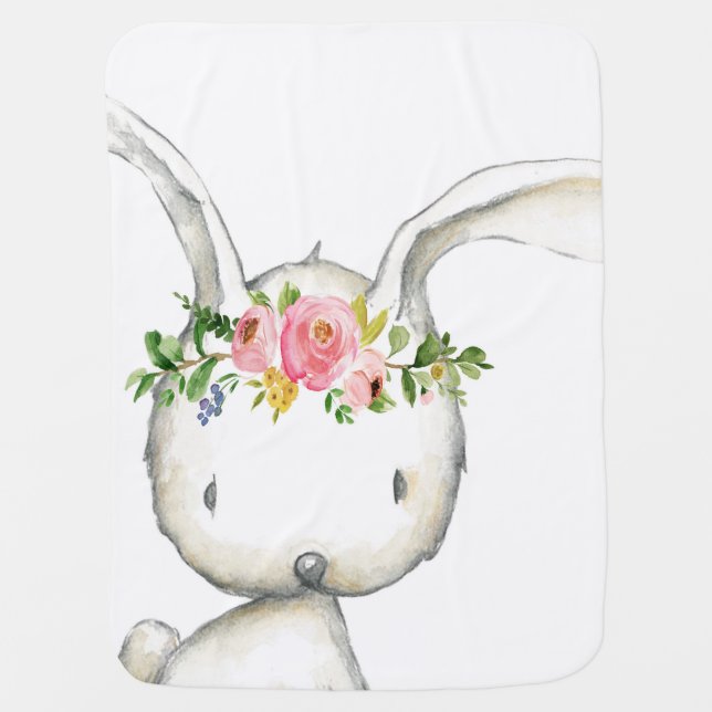 Woodland Boho Bunny Rabbit Nursery Baby Blanket (Front)