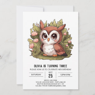 Woodland Boho Digital Owl Birthday Invitation