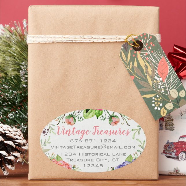 Woodland boho Floral Business or Personal Craft Oval Sticker (Holiday)