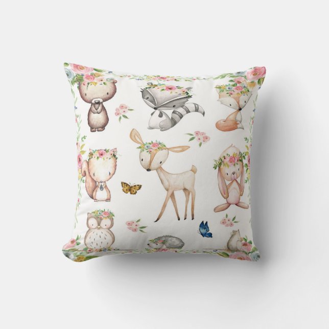 Woodland Boho Fox Deer Bunny Nursery Pillow (Front)
