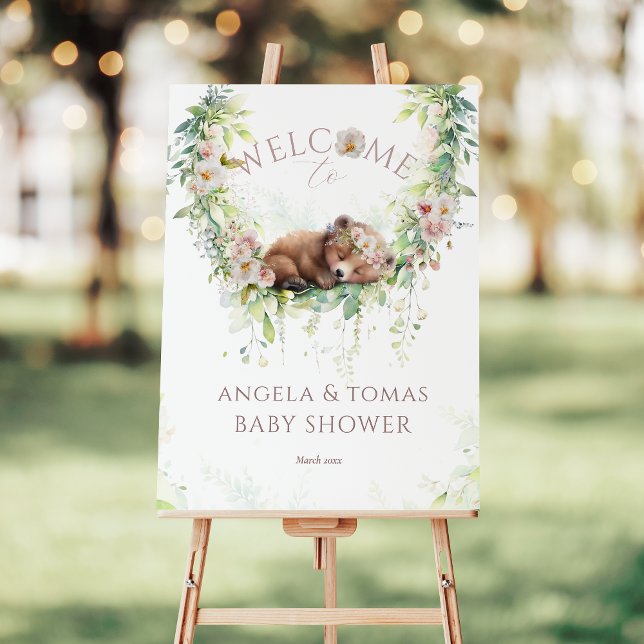 Woodland Boho Pink Floral Welcome Baby Girl Shower Foam Board (Creator Uploaded)