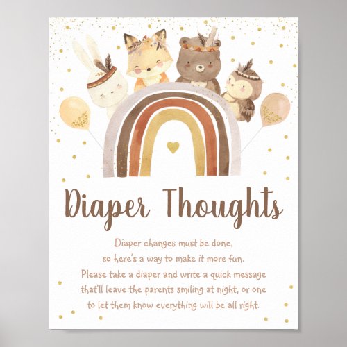 Woodland Boho Rainbow Gold Baby Diaper Thoughts Poster