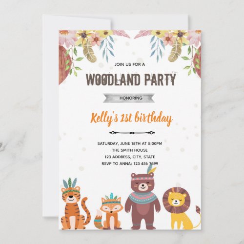 Woodland boho tribal animals Invitation