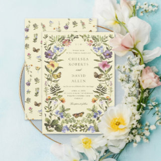 Woodland Boho Vintage Botanical Wildflower Wedding Invitation