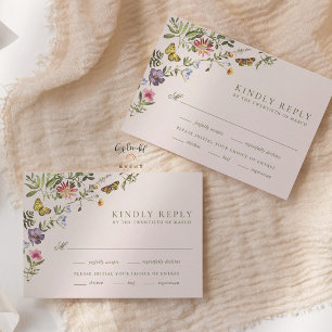 Woodland Boho Vintage Botanical Wildflower Wedding RSVP Card