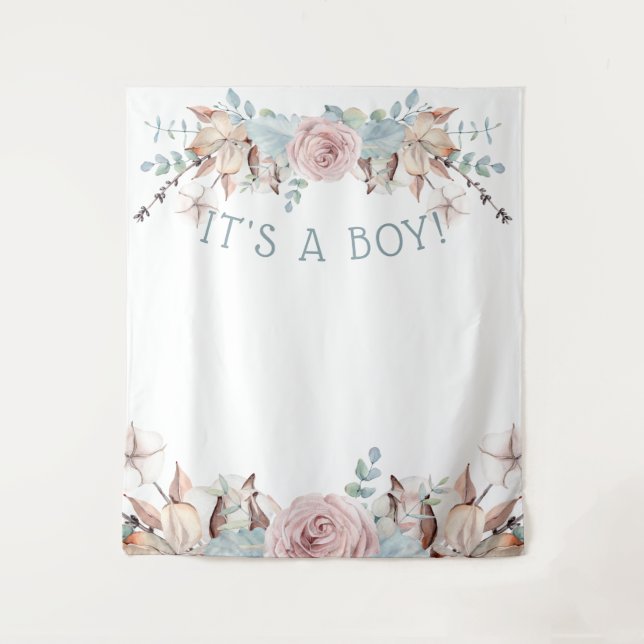 Woodland BOHO Virtual Boy Baby Shower Backdrop (Front)