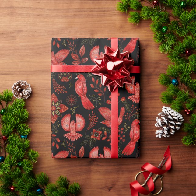 Woodland Botanical Forest Red Cardinal Christmas Wrapping Paper (Holiday Gift)