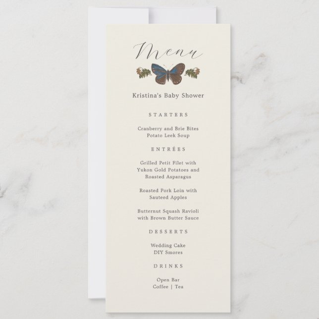 Woodland Botanical Gender Neutral Baby Shower Menu Invitation (Front)