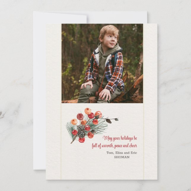 Woodland Bouquet Photo Holiday Card (Front)