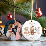 Woodland Boy Baby Announcement Christmas Ceramic Ornament<br><div class="desc">Celebrate the joy of your precious announcement with our Woodland Boy Baby Announcement Christmas Ornament. Charming woodland animals and soft earthy hues combine in this beautiful keepsake that captures the magic of your reveal. A perfect blend of sentiment and style, it's not just an ornament - it's a story waiting...</div>