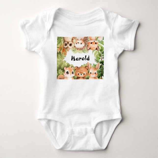 Woodland Boy Baby Shower  Baby Bodysuit (Front)