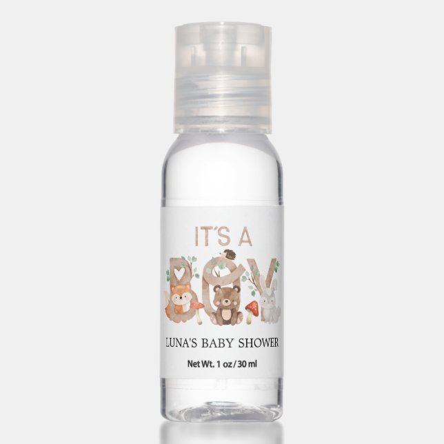 Woodland Boy Baby Shower Hand Sanitizer (Front)