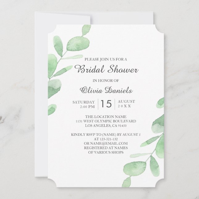 Woodland Bridal Shower. Green eucalyptus leaves Invitation (Front)