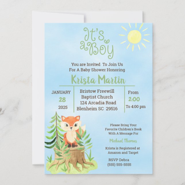 Woodland Bring a Book Baby Shower Invitation (Front)