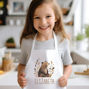 Woodland Brown Bear Cute Personalized Kids' Apron