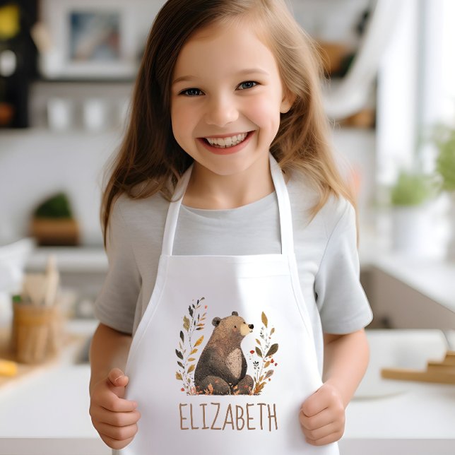 Woodland Brown Bear Cute Personalized Kids' Apron (Creator Uploaded)