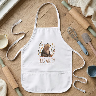Woodland Brown Bear Cute Personalized Kids' Apron