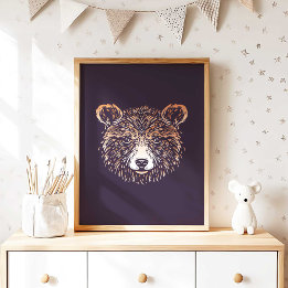 Woodland Brown Bear Nursery Wall Art Poster Print