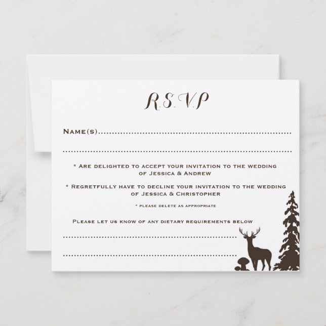Woodland Brown Kraft Customised Wedding RSVP Card (Front)