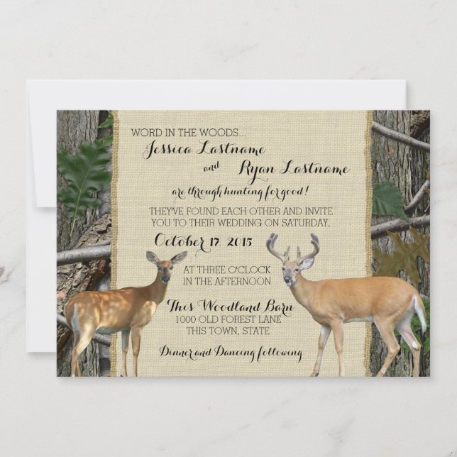Woodland Buck and Doe Wedding Invitation (Front)
