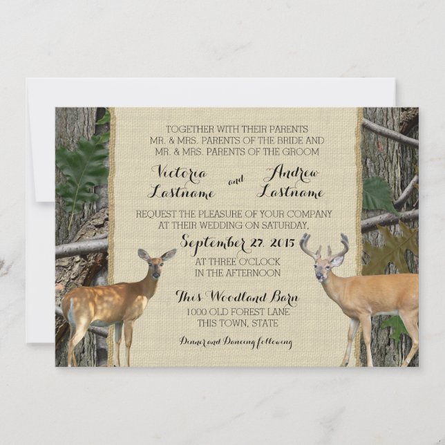 Woodland Buck and Doe Wedding Invitation (Front)