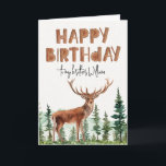 Woodland Buck Boys "Happy Birthday"  Card<br><div class="desc">Unique buck,  pine trees & wooden -happy birthday- lettered Birthday card. Customizable!</div>