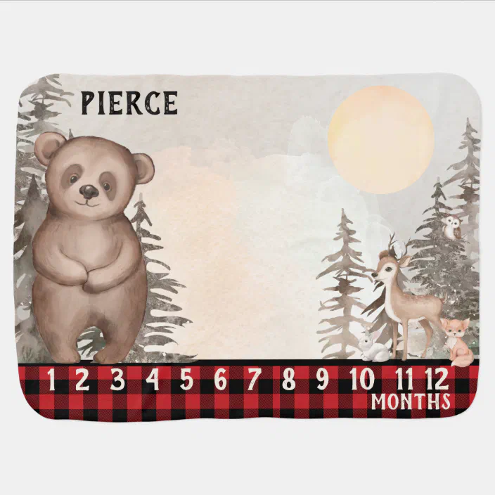 Woodland Buffalo Plaid Baby Milestone Months Baby Blanket Zazzle Com