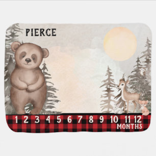 Woodland Buffalo Plaid Baby Milestone Months Blanket