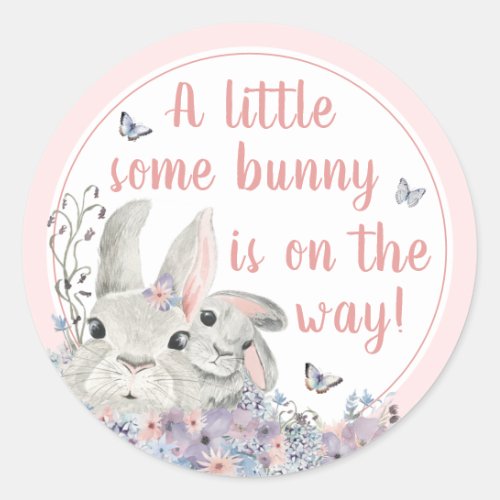 Woodland Bunnies Floral Pink Baby Shower Classic Round Sticker