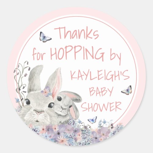 Woodland Bunnies Floral Pink Baby Shower Thank You Classic Round Sticker