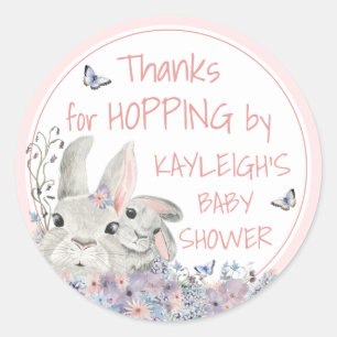 Woodland Bunnies Floral Pink Baby Shower Thank You Classic Round Sticker