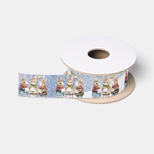 Woodland Bunnies Singing Christmas Carols Satin Ri Ribbon (Spool)