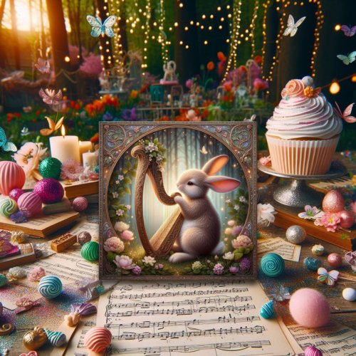 Woodland Bunny Art Nouveau Frame Easter Holiday Card
