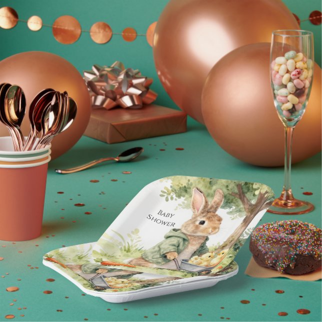 Woodland Bunny Baby Shower Paper Plates (Multi)
