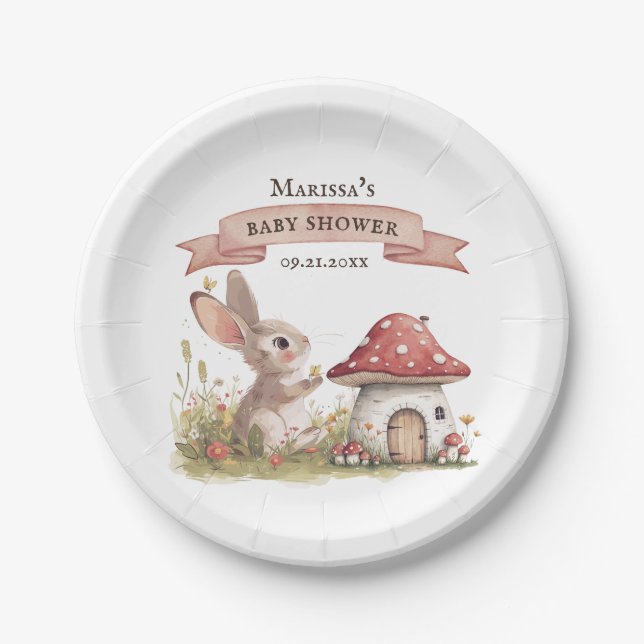 Woodland Bunny Baby Shower Paper Plates (Front)