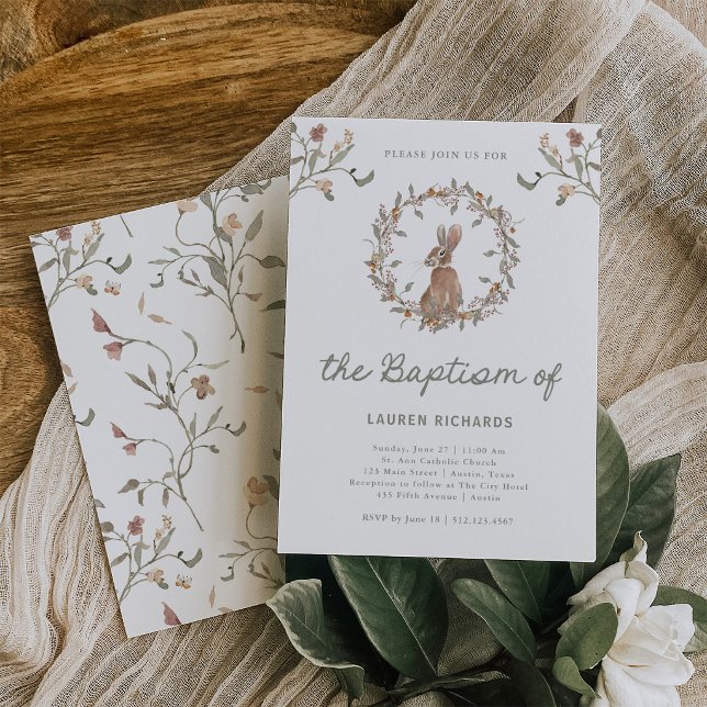 Woodland Bunny Baptism | Forest Foliage Invitation (Creator Uploaded)