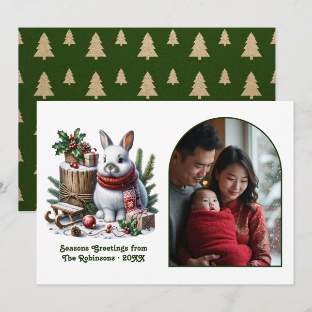 Woodland Bunny Cozy Forest Christmas Holiday Photo (Front/Back)