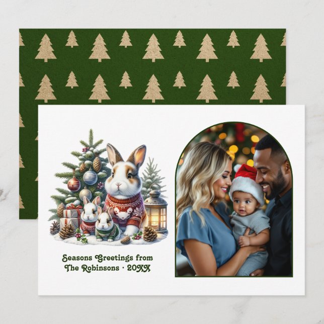 Woodland Bunny Family Cozy Forest Christmas Photo Holiday Card (Front/Back)