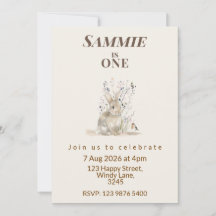 Woodland Bunny First Birthday Invitation