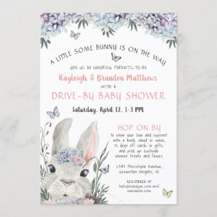 Woodland Bunny Floral Pink Drive By Baby Shower Invitation
