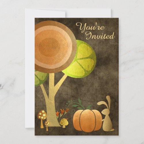 Woodland Bunny Gold Autumn Baby Shower Invitation