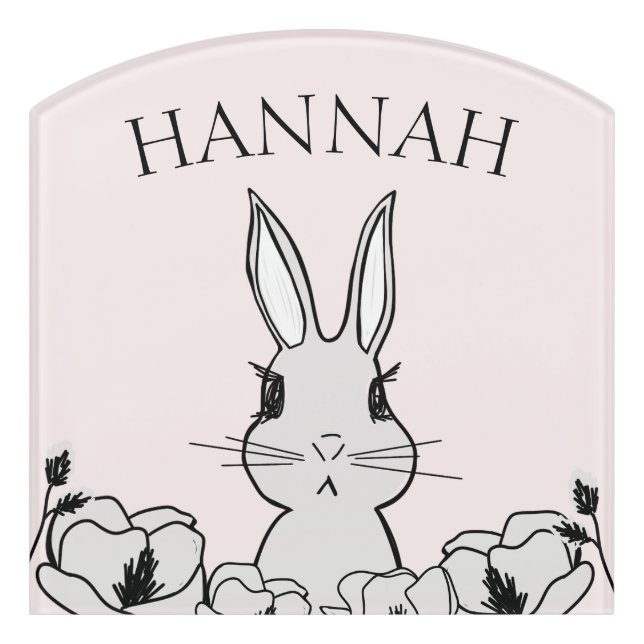 Woodland Bunny Magnolia Flower Pink Door Sign (Contour Front)