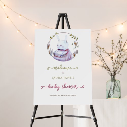 Woodland Bunny Pink Books Girl Baby Shower Welcome Foam Board