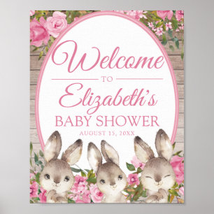 Woodland Bunny Pink Girl's Baby Shower Welcome Poster